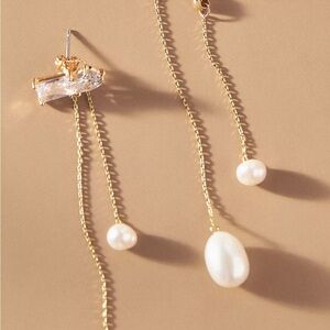 Anthropologie Gold and Pearl Chain Earrings